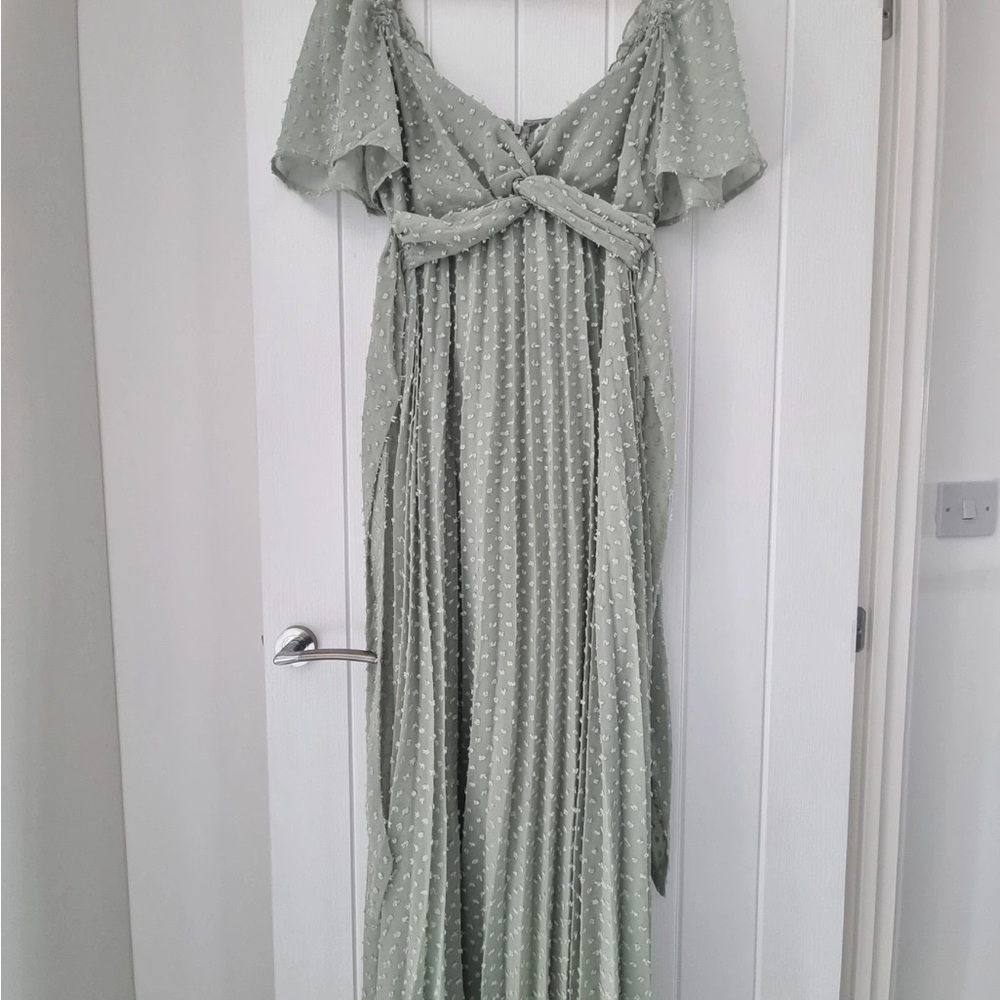 Asos Design twist front angel sleeve dobby midi dress sage green